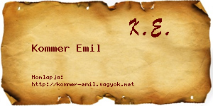Kommer Emil névjegykártya
